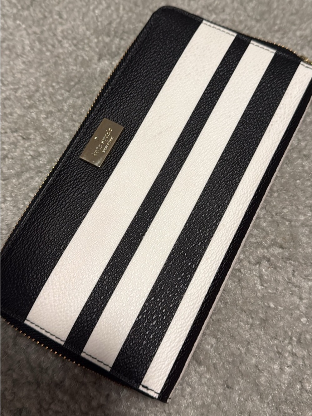 kate spade Black & White Striped Zip Around Wallet